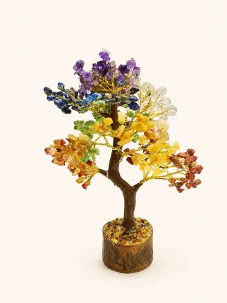 7 chakra gemstone tree with multicolor stone branches and decorative base
