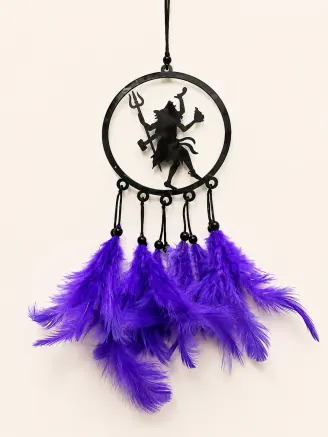 Lord Shiva silhouette dream catcher wall hanging with purple feather accents