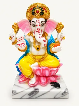 Multicolor resin Ganesha idol with decorative base for home décor