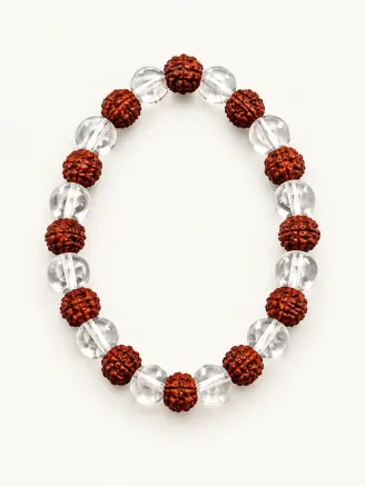 Rudraksha crystal beaded stretchable bracelet with brown and clear beads